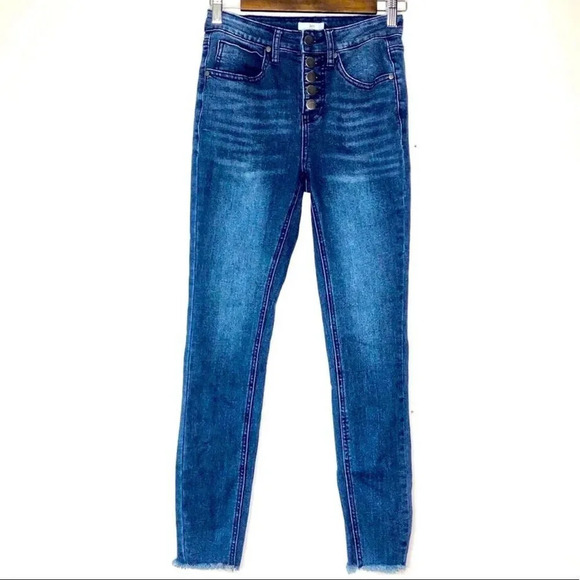 BP High Rise Button Fly Raw Hem Skinny Jeans - Picture 12 of 12